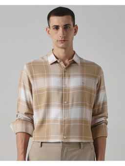 Mufti - Men Beige Checks Slim Fit Shirt