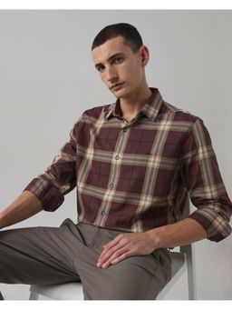 Mufti - Men Brown Checks Slim Fit Shirt