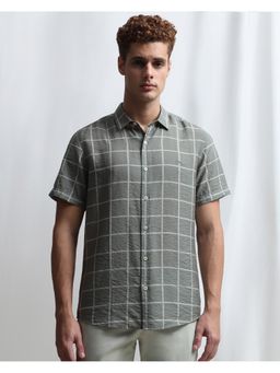 Mufti - Men Olive Checks Slim Fit Shirt