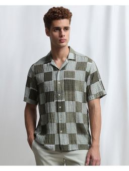 Mufti - Men Olive Checks Relaxed Fit Shirt