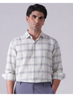 Mufti - Men Teal Checks Slim Fit Shirt