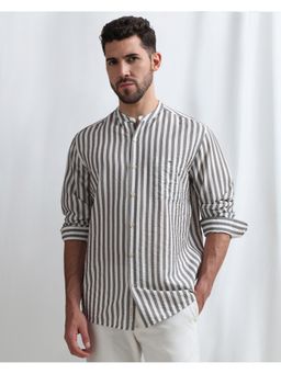 Mufti - Men Grey Stripes Slim Fit Shirt