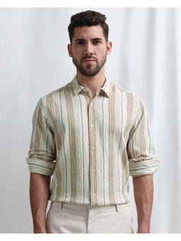 Mufti - Men Beige Stripes Slim Fit Shirt