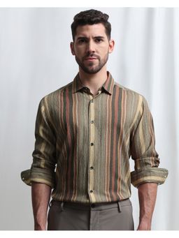 Mufti - Men Olive Stripes Slim Fit Shirt