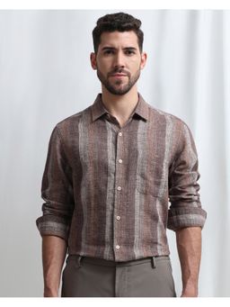Mufti - Men Brown Stripes Slim Fit Shirt