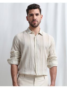 Mufti - Men Off White Stripes Slim Fit Shirt