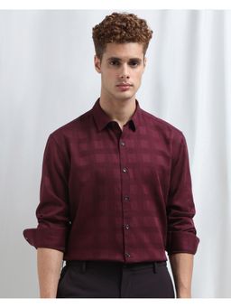 Mufti - Men Maroon Checks Slim Fit Shirt