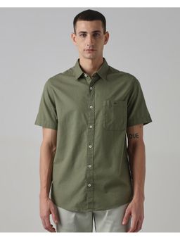 Mufti - Men Olive Solid Slim Fit Shirt