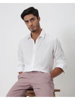 Mufti - Men White Textured Slim Fit Shirt