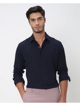 Mufti - Men Navy Blue Solid Slim Fit Shirt
