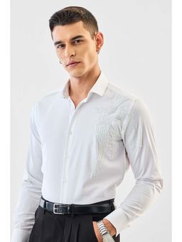 Snitch - Men White Embellished Beads Full Sleeves Slim Party Luxe Shirt
