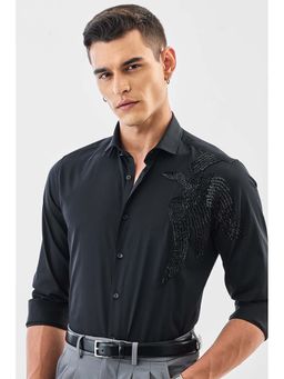 Snitch - Men Black Embellished Beads Full Sleeves Slim Party Luxe Shirt