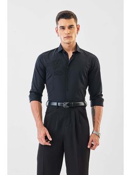 Snitch - Men Black Embellished Beads Full Sleeves Slim Formal Luxe Shirt