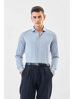 Snitch - Men Light Blue Stripes Full Sleeves Slim Formal Luxe Shirt