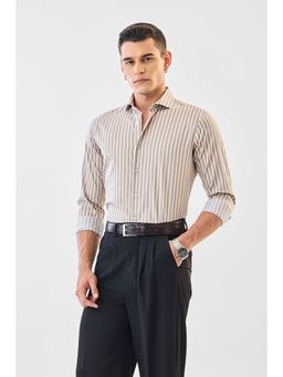 Snitch - Men Beige Stripes Full Sleeves Slim Formal Luxe Shirt