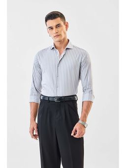 Snitch - Men Grey Stripes Full Sleeves Slim Formal Luxe Shirt