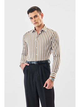 Snitch - Men Brown Stripes Full Sleeves Slim Formal Luxe Shirt