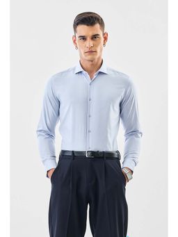Snitch - Men Light Blue Textured Full Sleeves Slim Formal Luxe Shirt