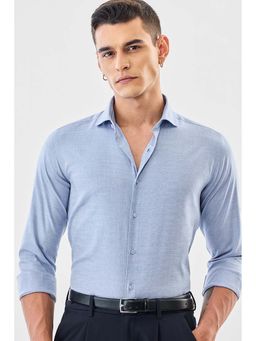 Snitch - Men Light Blue Textured Full Sleeves Slim Formal Luxe Shirt
