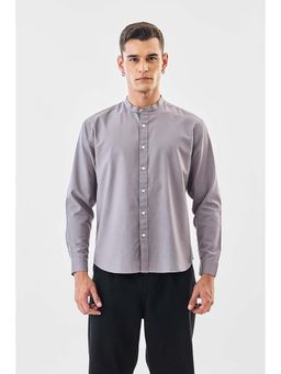 Snitch - Men Ash Grey Solid Full Sleeves Regular Casual Shirt