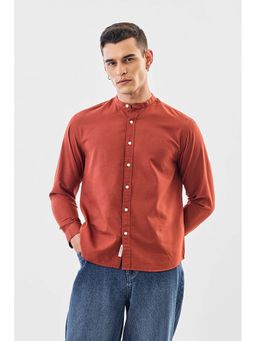 Snitch - Men Rust Solid Full Sleeves Regular Casual Shirt