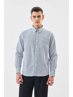 Snitch - Men Navy Blue Stripes Full Sleeves Regular Casual Shirt