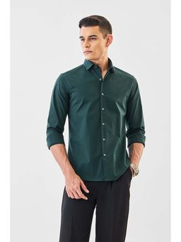 Snitch - Men Dark Green Solid Full Sleeves Slim Casual Shirt
