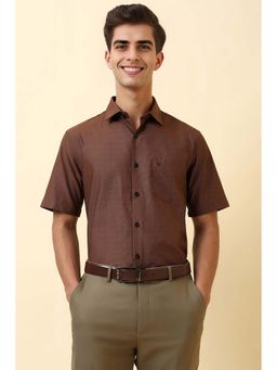 Allen Solly - Men Brown Textured Half Sleeves Formal Shirt