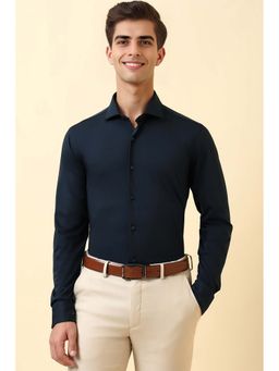 Allen Solly - Men Navy Blue Solid Full Sleeves Formal Shirt