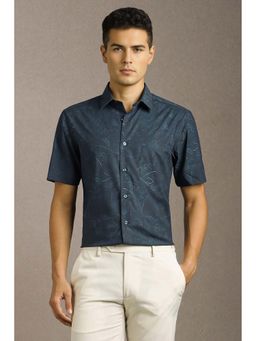 Louis Philippe - Men Navy Blue Printed Half Sleeves Formal Shirt