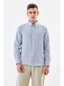 Snitch - Men Light Blue Stripes Full Sleeves Regular Casual Shirt