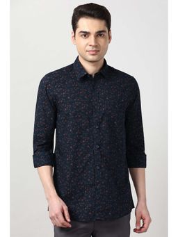 Peter England - Men Navy Blue Slim Fit Floral Printed Full Sleeves Casual Shirt