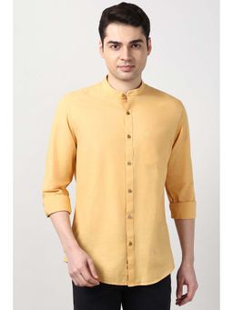 Peter England - Men Yellow Slim Fit Textured Full Sleeves Casual Shirt