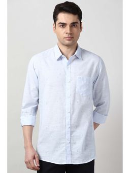 Peter England - Men Light Blue Slim Fit Printed Full Sleeves Casual Shirt