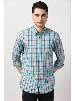 Peter England - Men Light Blue Slim Fit Checks Full Sleeves Casual Shirt