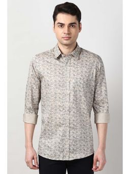 Peter England - Men Beige Slim Fit Floral Printed Full Sleeves Casual Shirt