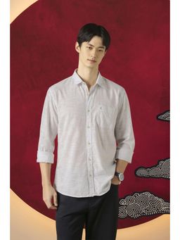 Peter England - Men White Slim Fit Printed Full Sleeves Casual Shirt