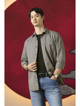 Peter England - Men Grey Slim Fit Solid Full Sleeves Casual Shirt