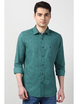 Peter England - Men Green Slim Fit Floral Printed Full Sleeves Casual Shirt