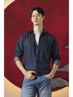 Peter England - Men Navy Blue Slim Fit Solid Full Sleeves Casual Shirt