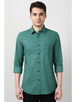 Peter England - Men Green Slim Fit Floral Printed Full Sleeves Casual Shirt