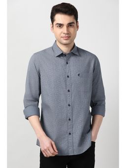 Peter England - Men Grey Slim Fit Floral Printed Full Sleeves Casual Shirt