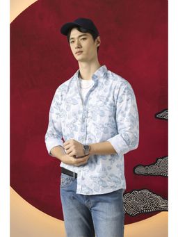 Peter England - Men Blue Slim Fit Printed Full Sleeves Casual Shirt