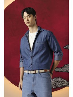 Peter England - Men Blue Slim Fit Solid Full Sleeves Casual Shirt