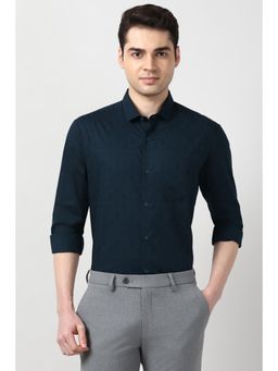 Peter England - Men Navy Blue Printed Slim Fit Full Sleeves Formal Shirt