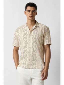 Van Heusen - Men Beige Printed Half Sleeves Party Shirt