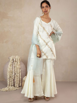 Gajra Gang - Pataka Off White Kurta With Sharara & Dupatta (Set of 3)