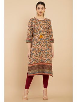 Soch - Women Beige Linen Printed Kurta
