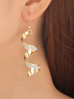 Yellow Chimes - White & Gold-Toned Spiral Dangler Earrings