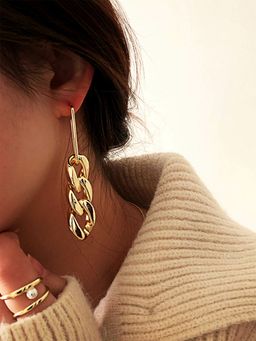 Yellow Chimes - Gold-Toned Contemporary Drop Earrings